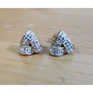 Designer Jordan Mom Gold Tone 925 Sterling Silver Love Knot Sparkly Earrings